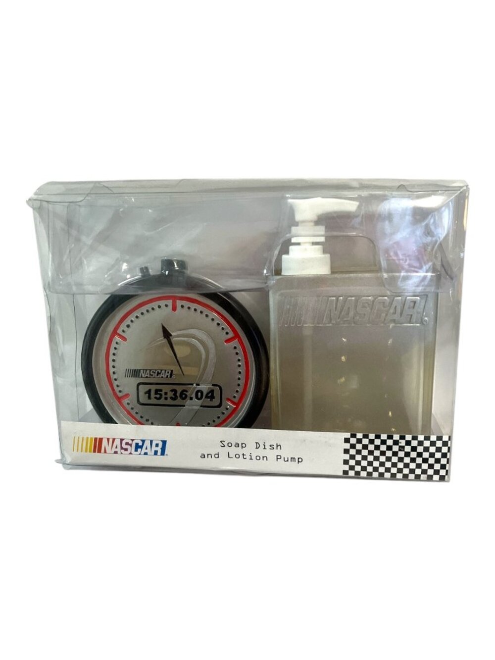 NASCAR Soap Dish and Lotion Pump Bathroom Set New in Box Hand Painted
